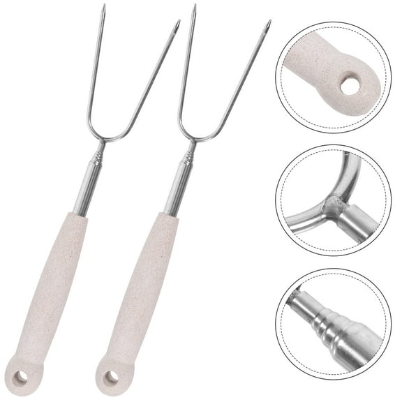 HOMEMAXS Extendable BBQ Forks for Outdoor Use Made of Stainless Steel and Wheat Straw Assorted Color