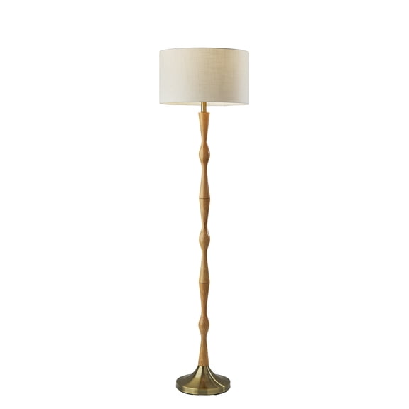 Eve Floor Lamp with Natural Oak Wood and Antique Brass Base