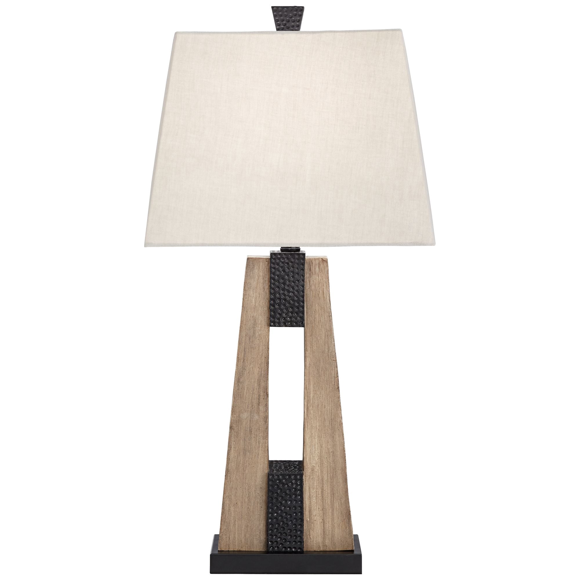 John Timberland Mitchell Rustic Farmhouse Table Lamps 27" Tall Set of 2 Wood with USB Charging Port Oatmeal Tapered Rectangular Shade for Living Room