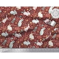 thumbnail image 2 of Soimoi Red Silk Fabric Leaves & Rabbit Animal Print Fabric by the Yard 42 Inch Wide, 2 of 3