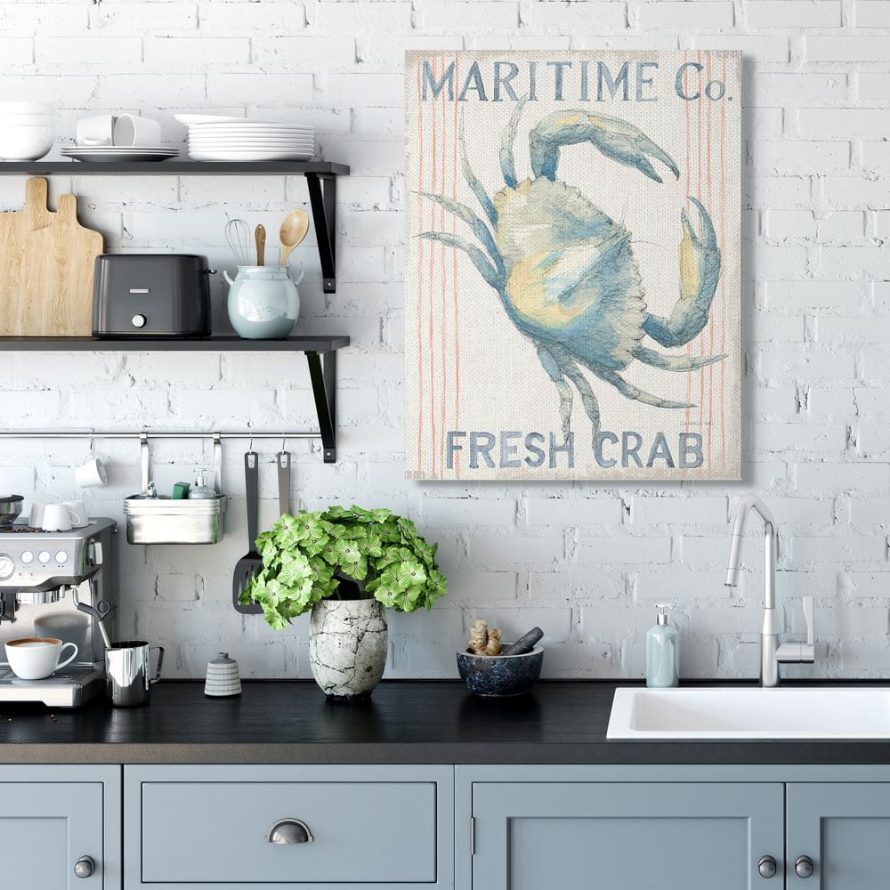 Stupell Industries Nautical Crab Maritime Seafood Sign Pastel Watercolor Canvas Wall Art Design by Danhui Nai, 30" x 40"
