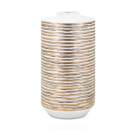 14.25” White Crackled Copper Sheet Banded Medium Vase