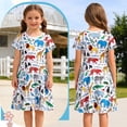 thumbnail image 3 of Benylion Girls Dresses Toddler Animals Summer Sundress Kids Short Sleeve School Casual A Line Twirly Dress for 5-6 Years, 3 of 6