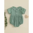 thumbnail image 6 of Baby Toddler Girls Summer Sweet Romper 3 6 12 18 Months Infant Short Sleeve Doll Collar Tractor Embroidery Plaid Romper, 6 of 9