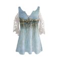 thumbnail image 4 of Elegante mujer casual cremallera cuello impresión blusa encaje manga corta camiseta verano Tops OAVQHLG3B Store  lin121212, 4 of 4