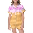thumbnail image 1 of Hiiyo Girls Pajamas Ice-Cream Print Short Sleeve Button Shirt Shorts Sleepwear Set, 1 of 3