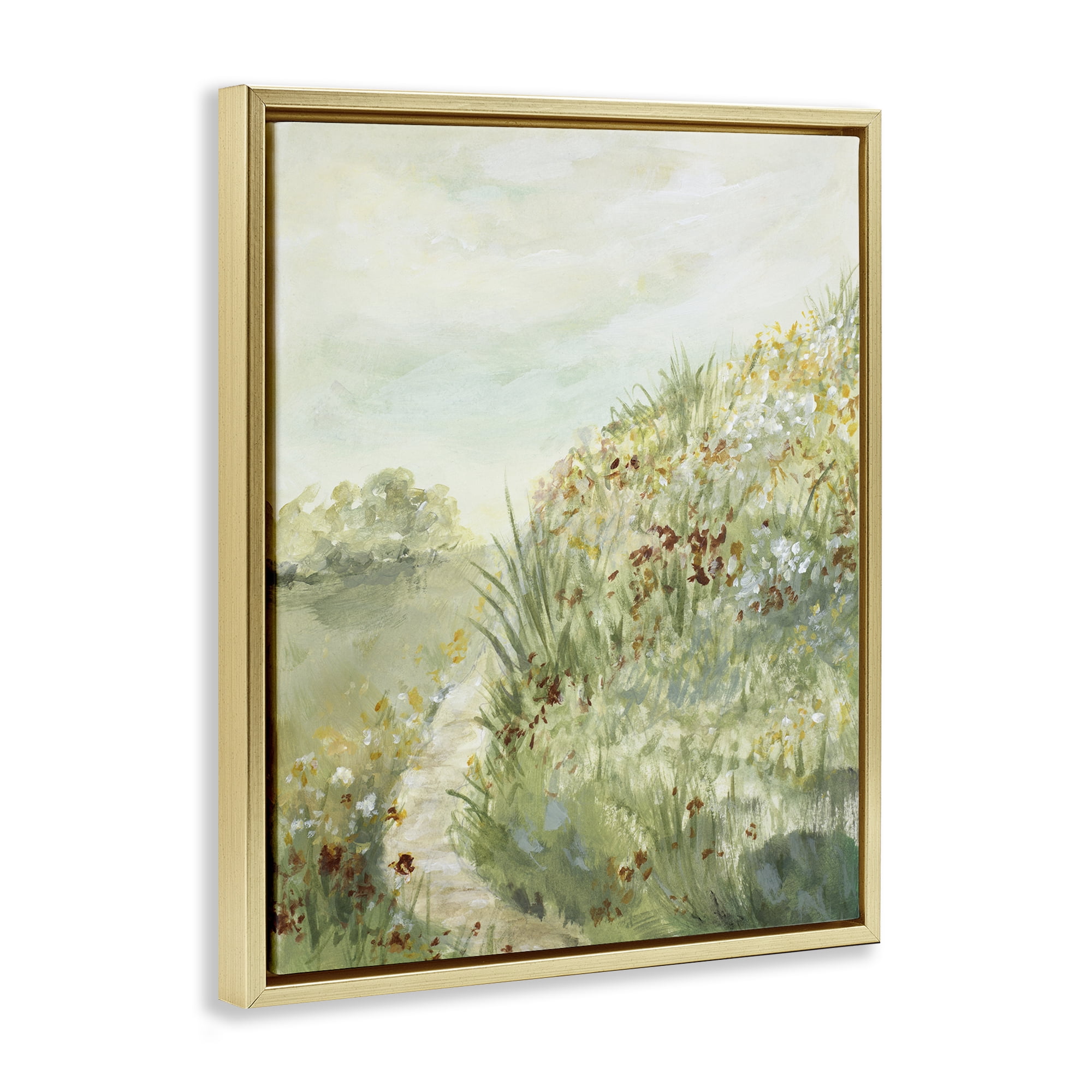Stupell Industries Hilltop Blooms & Winding Trail Gold Framed Floater Canvas Wall Art, design by Lanie Loreth