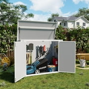 Seizeen Shed and Outdoor Storage, 41 Cu.Ft Small Outdoor Resin Shed with 3 Doors & Floor, 306GAL Deck Box Waterproof Plastic Tool Storage Shed for Cushion Lawn Mower Garbage Cans