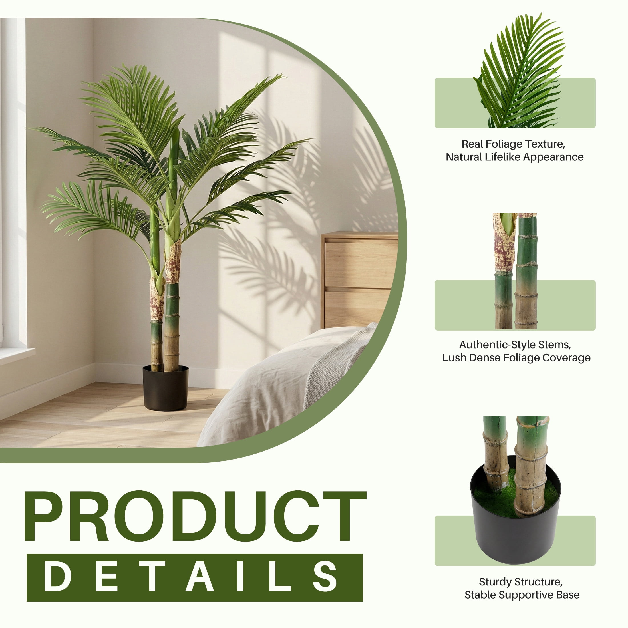 EDX 4ft Artificial Plants, Palm Tree, Faux Tropical Greenery Decorative Plant, Pre-Potted Fake Palm with Realistic Green Leaves for Indoor Outdoor Home Office Living Room Patio Decor