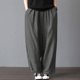 thumbnail image 5 of Pantalones de pierna ancha de lino de algodón para mujer, bolsillos en la cintura elástica Eccomum Gris/XX-grande, 5 of 7