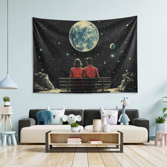 Yayeee Tapestry Wall Hanging for Bedroom 60" x 40" Living Room Home Wall Art Decor, Red Sitting On The Moon
