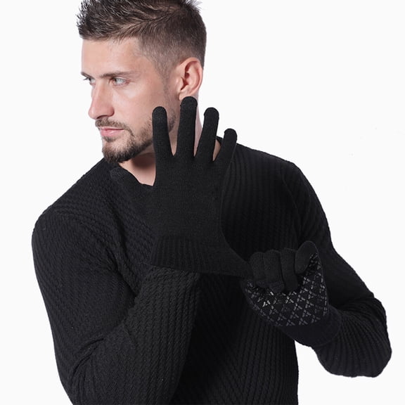 TABLZONE Black Acrylic Winter Gloves for Screen Touch AntiSlip Design Comfortable Thick Knitted Wear