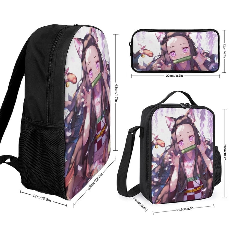 Demon Slayer Kamado Nezuko 3 Piece Backpack Set with Lunch 