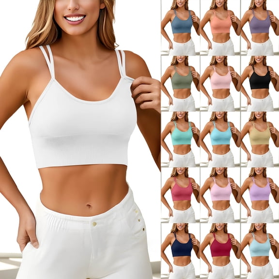 AHMOMEI Tank Top with Built In Bra Ribbed Fitted Cropped Tank Tops for Women Sleeveless Basic Slim Women's Athletic Tank Tops White XL