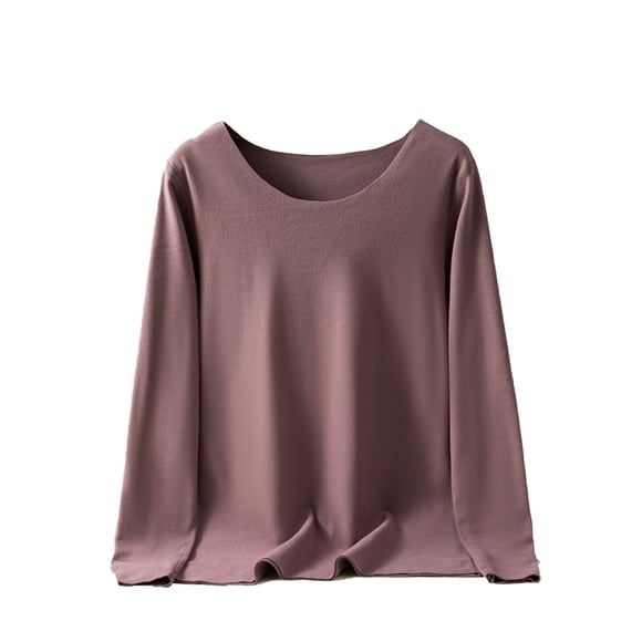 Minnieouse Ropa interior de fondo para mujer, lencería gruesa cálida para niñas, Tops de capa Base de cuello de manga larga de Color Ropa interior Café oscuro L