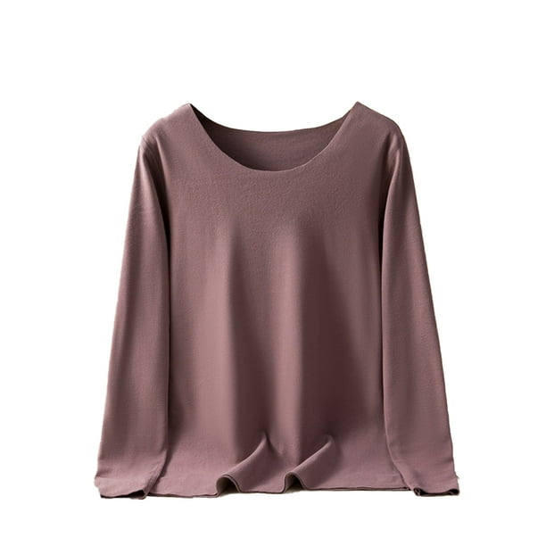 Minnieouse Ropa interior de fondo para mujer, lencería gruesa cálida para niñas, Tops de capa Base de cuello de manga larga de Color Ropa interior Café oscuro METRO