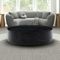 thumbnail image 5 of 35.43''  Round Coffee Table with Marble Texture, Modern Low Drum Circle Fiberglass Coffee Table, Side Table Accent Table for Living Room, Outdoor, No Need Assembly, Black, 5 of 7
