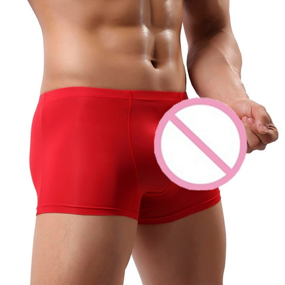 PEASKJP Men's Stretch Trunk Viscose Soft Breathable Long Underwear Trunks,Red L