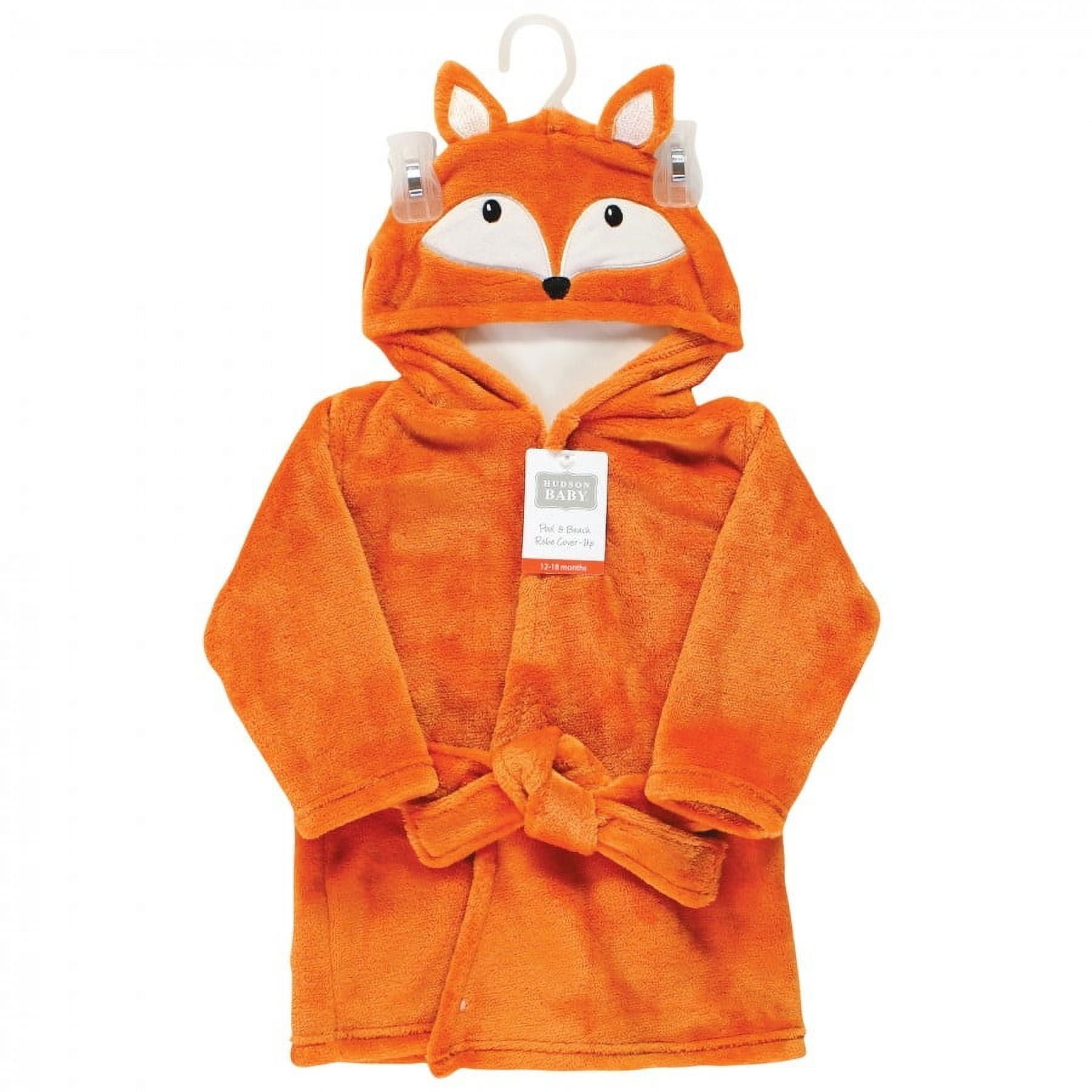 Hudson Baby Infant Boy Plush Pool and Beach Robe Cover-ups, Fox, 12-18 Months