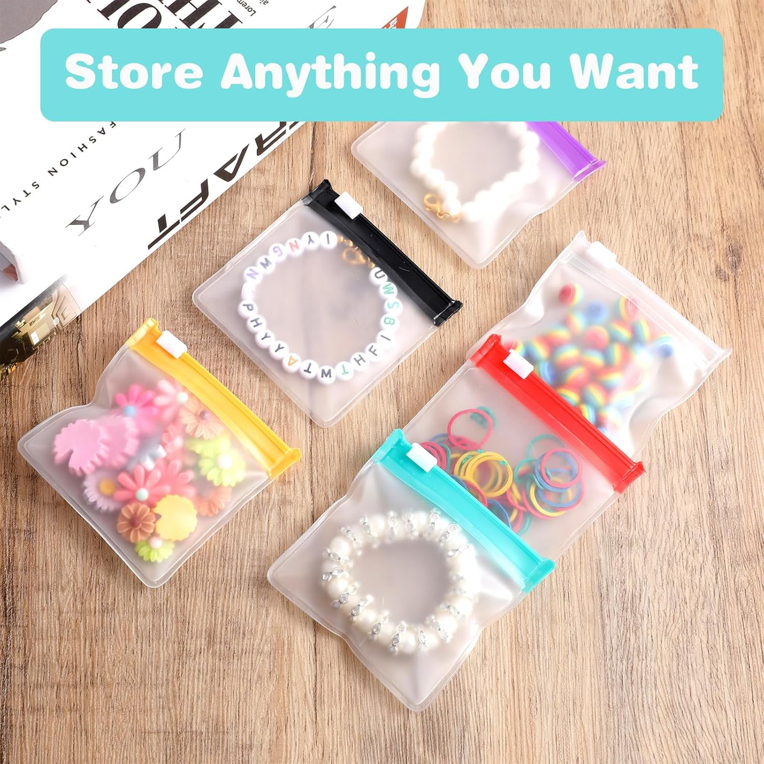 70 Pcs Zippered Pill Pouch Yahome Travel Medicine Organizer Reusable Translucent Plastic Pill Bags with Slide Lock Self-Sealing Plastic Case for Home Office Organizing Small Items, Random Color