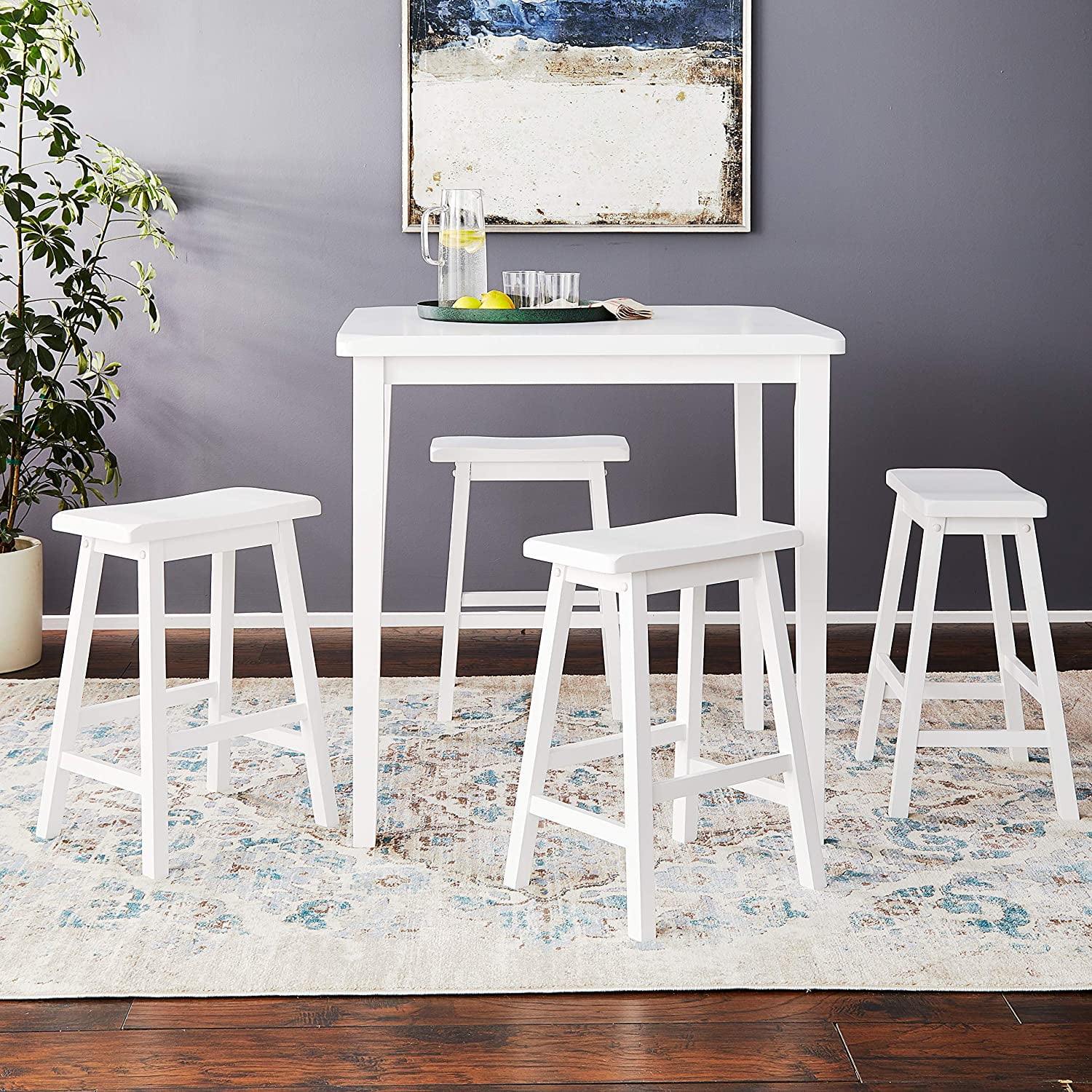 Oaktree Dining Table Set 5 Piece Bar Table Dining Set A Retangle Table 4 Wood Saddle Seat Kitchen Counter Height Stools Walmart Com Walmart Com
