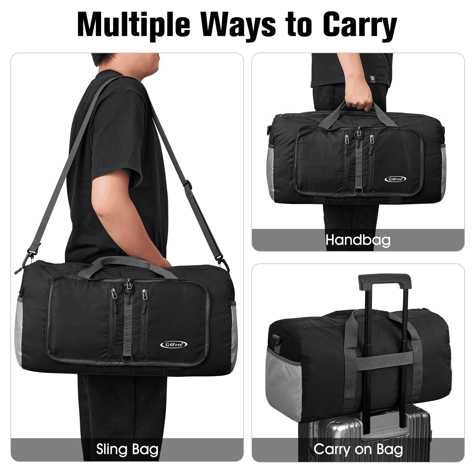 G4Free 40L/65L Foldable Duffel Bag, Water-Repellent Travel Backpack, Lightweight Carry Bag for Overnight Weekender Sports Men Women