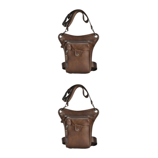 Maytalsory 1/2/3/5 Adjustable Strap Leg Bag For Men - Exquisite Craft And Compact Suitable For Daily Motorcycle PU Waist Fanny Pack Brown 2PCS