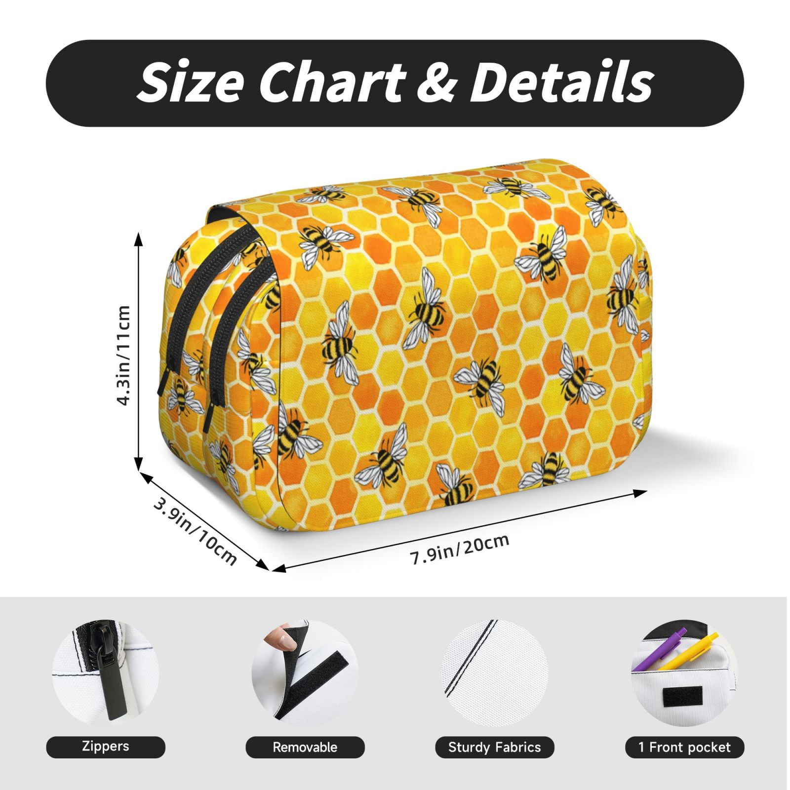 Rateoe Honeycombs Pattern Double Clamshell Pen Case, Storage Organizer with Two Zipper Compartments– Holds Up to 50 Pencils & Pens
