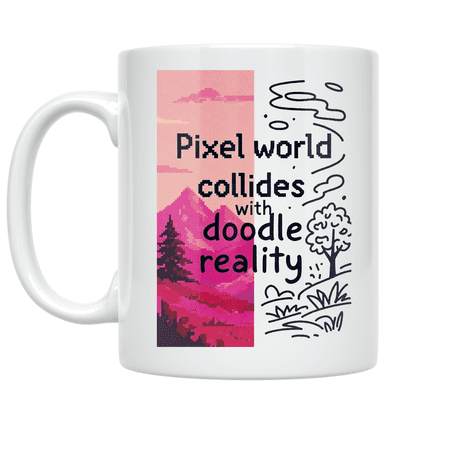 Pixel World Collides with Doodle Reality - Art Enthusiast - 11 oz Ceramic Coffee Mug