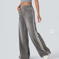 thumbnail image 2 of Baggy Jeans Striped Womens Stretchy Jeans Elastic Waist Track Pants | Denim Fabric, High Waisted, Bow, Pinstripe Patchwork, 4 Pockets, Stretch Pants for Girls, Cute Casual Outfits, 2 of 5