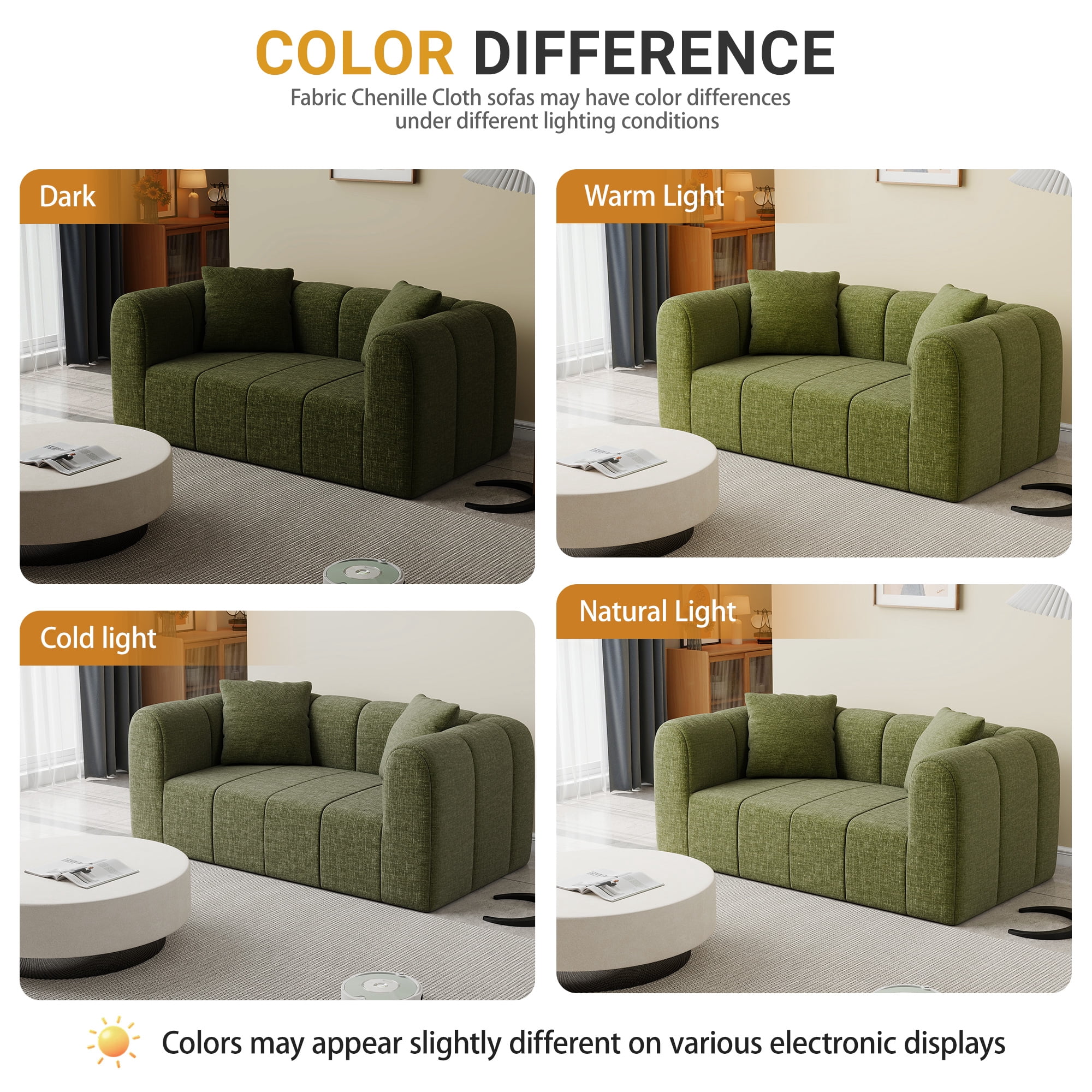 Meeyar Loveseat Sofa with 2 Cushions, 65" Modern Bubble Couch 2 Seater for Living Room, Green