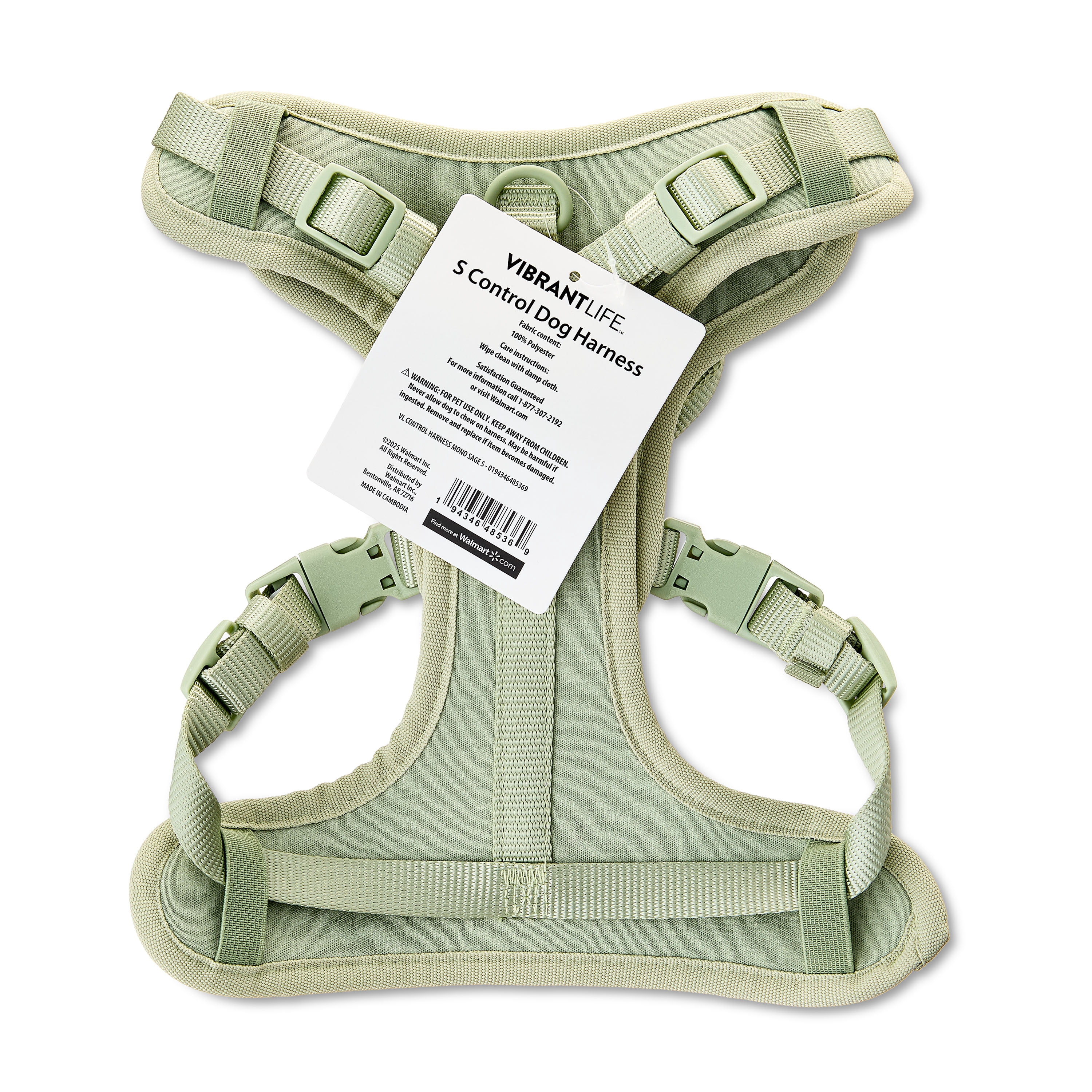 Vibrant Life Neoprene Comfort Control Monochrome Dog Harness, Sage Green, S