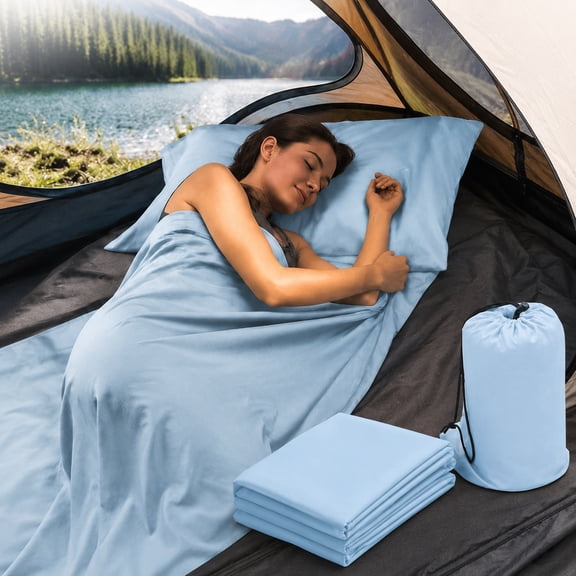 Genreen Travel and Camping Sheet Sleeping Bag Liner - Lightweight Compact and Portable Adult Sleeping Bag - Ideal for Traveling,Hostels and Camping (Blue)