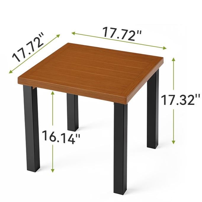 Fnova Outdoor Square Side Table, Patio Accent Table with Tempered Glass Top, Sturdy Metal Frame, Small End Table for Patio Balcony Garden Poolside