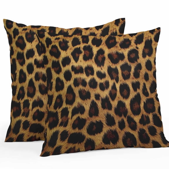 Throw Pillow Covers 18x18 Inch Set of 2, Leopard Waterproof Outdoor Pillow Covers, Brown Vintage Leopard Print Decorative Cushion Pillowcases for Couch, Sofa, Bed, Garden, Patio