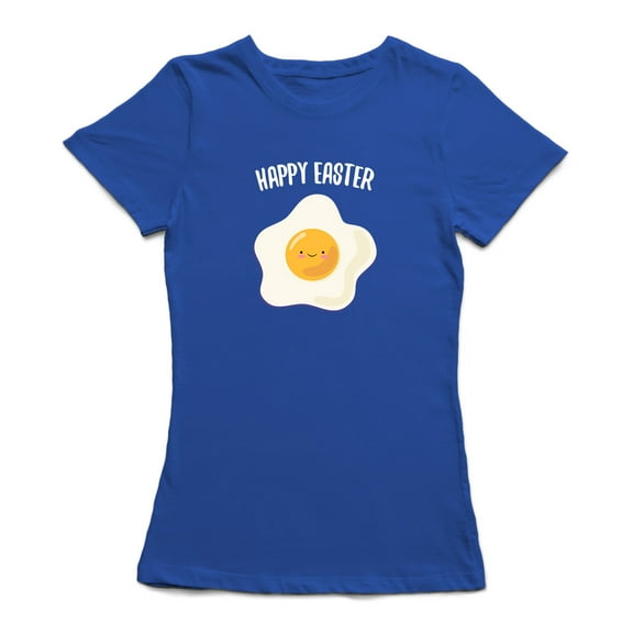 Cute Fried Egg Happy Easter Graphic Women Royal Blue T-Shirt, Female x-Large