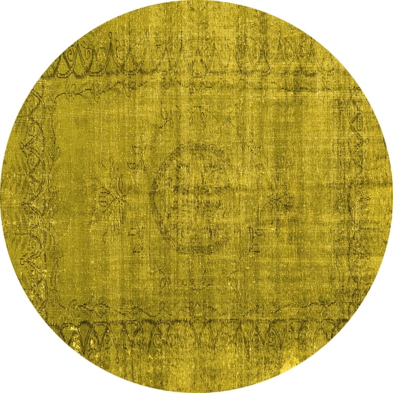 Ahgly Company Machine Washable Indoor Round Persian Yellow Traditional Area Rugs, 7' Round