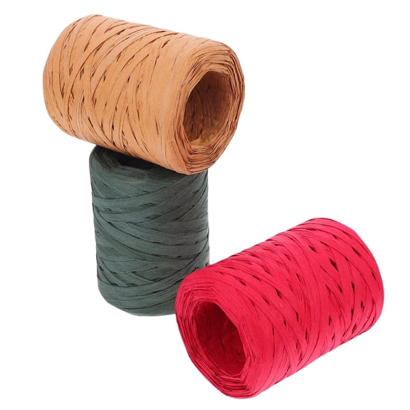 DEEPCRAFF 3 Rolls Green Raffia Craft Wrapping Ribbon for Crafts, Wrapping, Floral Arrangements, and Christmas Decor