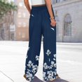 thumbnail image 4 of WTOBBY Women's Printed Wide Leg Pants with Floral High Waist Drawstring Loose Casual Trousers and Functional Pockets for Everyday Fashion ,Navy S, 4 of 6