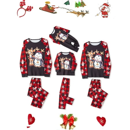

Licupiee Family Christmas Pajamas Matching Sets Elk Reindeer Jammies Women Men Plaid T-Shirts Pants Sleepwear Couples Holiday Pjs