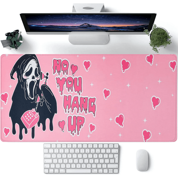 Pink Ghost Pattern Mouse Pad - Durable Non - Slip Desk Mat, Extra - Large Soft & Comfortable Mouse Pad - Ergonomic Stitched Desk Mat Ideal for Esports & Office Use