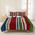 thumbnail image 3 of Quilts Twin XL Size Bedding Set, Red Green Striped Lightweight Quilted Comforter, Farmhouse Vintage Minimalist Stripe Soft Reversible Bedspread Coverlet with Pillow Covers for All Season, 68" x 98", 3 of 9