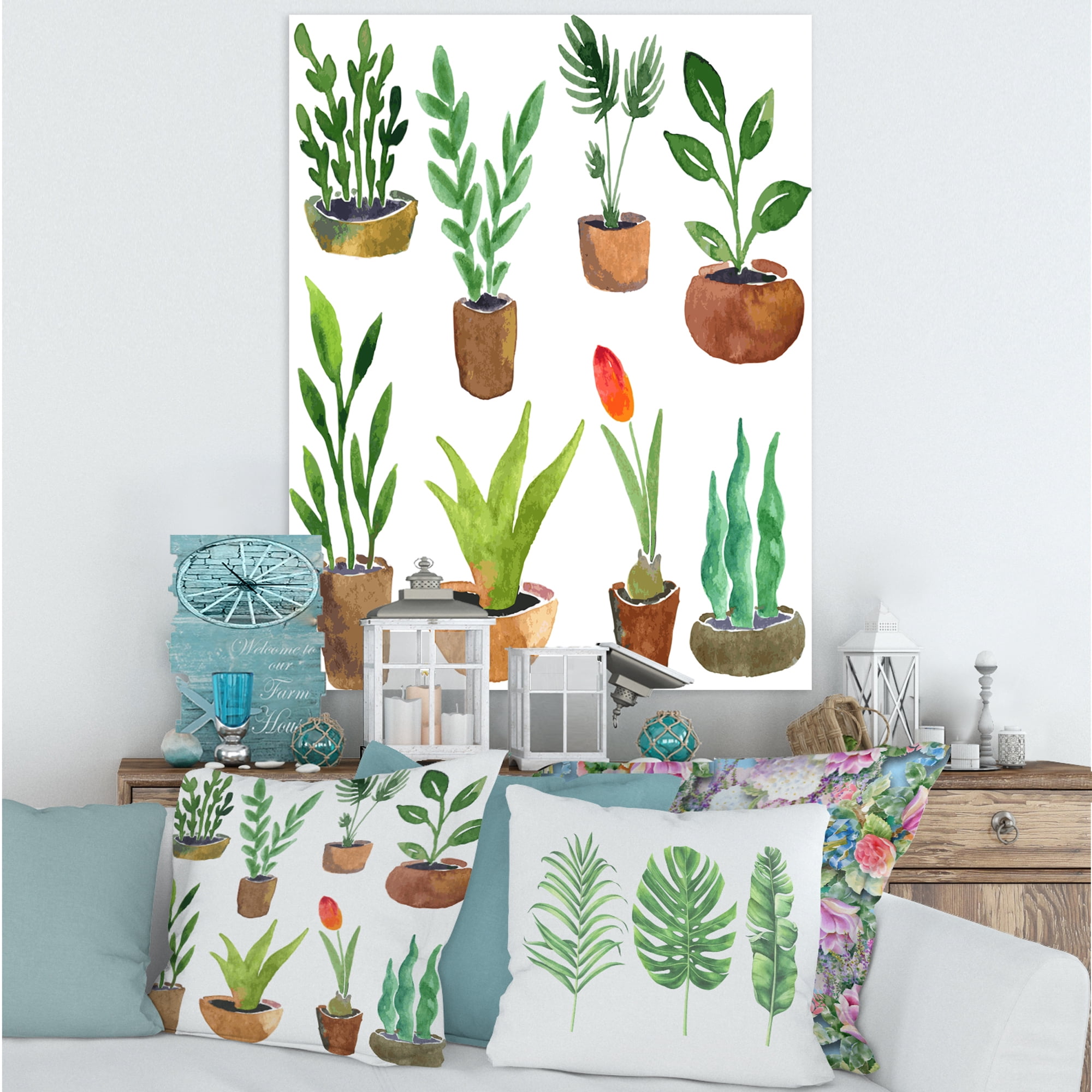 Designart ' Eight House Plants In Claypots ' Traditional Canvas Wall Art Print
