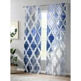 thumbnail image 4 of Blue Morocco Sheer Curtains 2 Panels Set Abstract Retro Tribal Geometric Ethnic Lihgt Filtering Rod Pocket Voile Drape, Semi Sheer Window Curtains for Bedroom Living Room, 52"x84", 4 of 5