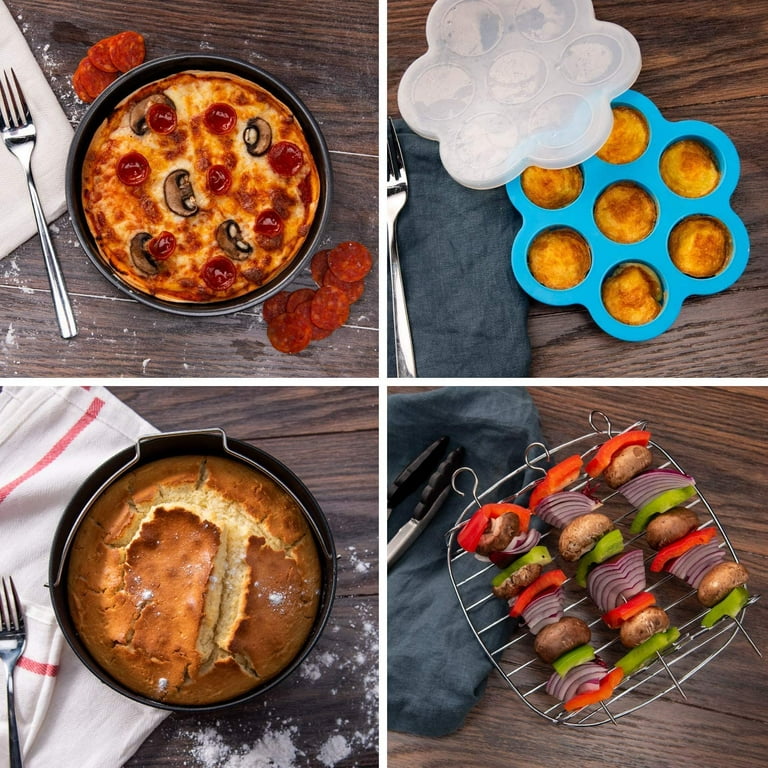 COSORI Air Fryer Accessories, Set of 6 Fit for Most 5.8Qt and Larger Oven  Cake & Pizza Pan, Metal Holder, Skewer Rack & Skewers, etc, BPA Free,  Nonstick Coating, Dishwasher Safe, Black 