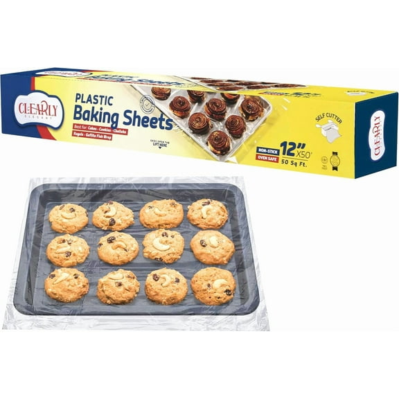 ROLL OF PLASTIC BAKING PARCHMENT SHEETS - NEW - Non Stick Plastic Parchement Paper - Unbleached, Chlorine Free, Greaseproof, No Silicone for Baking Cookies, Cakes, & Bread - Oven Safe (12"x50ft)