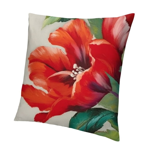 Ink Oil Painting Watercolor Red Flower Gift for Flower Lover Decorative Throw Pillow Cover Case Home Living Room Bed Sofa Car