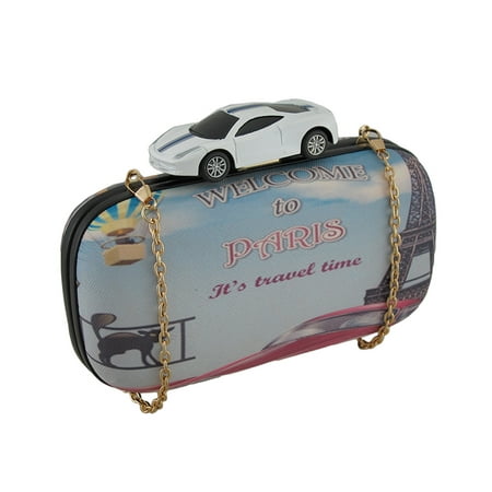 Toy Sports Car Paris Themed Hard Shell Clutch Purse