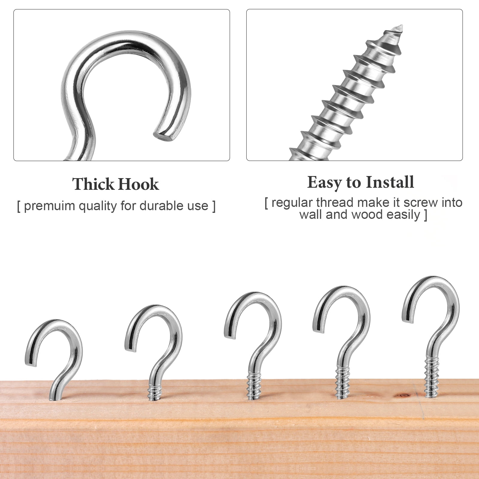 100pcs Hooks Screw Hangingduty Heavy metal Plants Bolt Hook Wall Small cup  Decorative Long White Large Steel Stainless