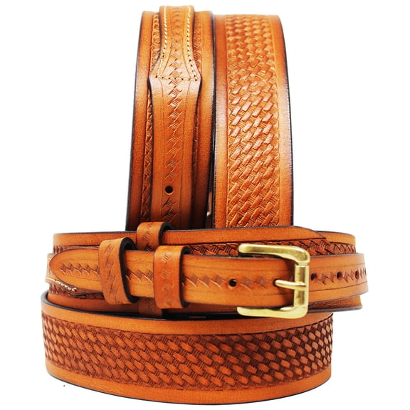 35-36 PRORIDER Men's Western RANGER BELT Tooled Leather Basket Weave 26Ranger02